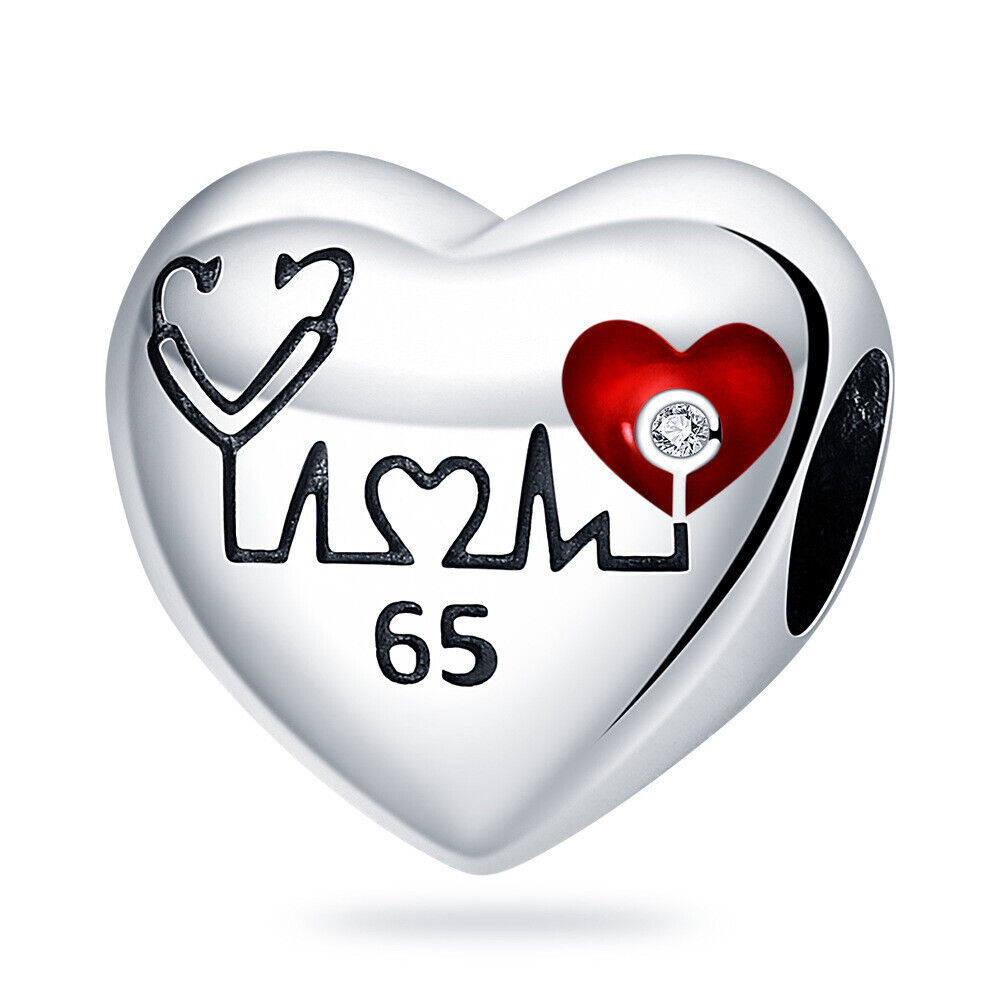 Sterling Silver Heartbeat Charm 65 BPM Nurse Doctor Jewelry S925