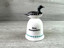 Souvenir New Hampshire Hand Bell Ceramic White Black Writing