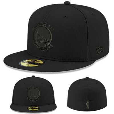 New Era Golden State Warriors Fitted Hat NBA League Basic Black on Black  Cap - Main Image
