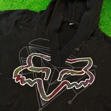 FOX Racing Hoodie Men's Large Black V-neck hooded embroidered logo outdoors