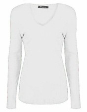 Women New V Neck T Shirt Plain Basic Long Sleeve Stretch Ladies Top 8-26