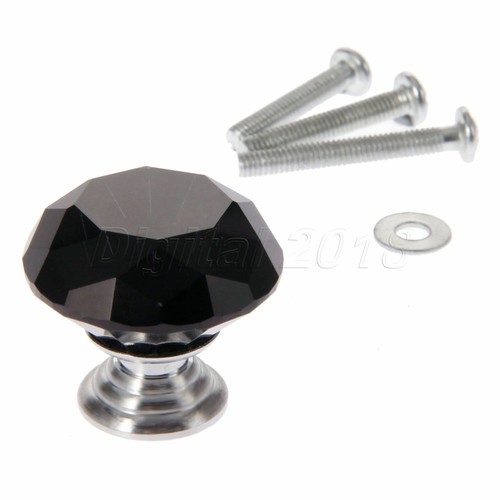 Black 30mm Knobs Crystal Glass Handle Cabinet Dresser Drawer Pull Diamond Shape - Picture 11 of 13