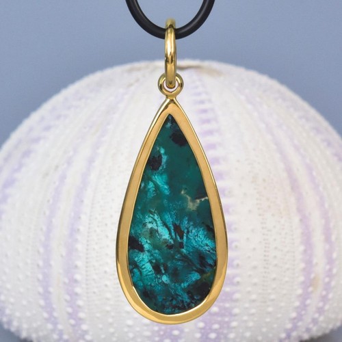 Pendant Gold Vermeil Sterling & Rare Gem Silica Chrysocolla Bacan Cabochon 7.48g - Picture 9 of 10
