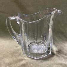 Vintage Heavy Ribbed Clear Glass Water Pitcher Star Bottom 64oz.