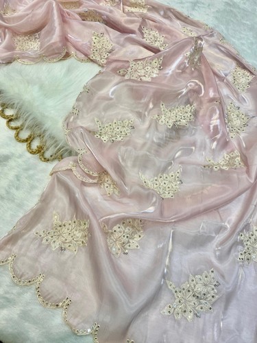 Elegant Soft Satin Organza Saree with Sequence & Threadwork, Embellished Blouse - Picture 8 of 11