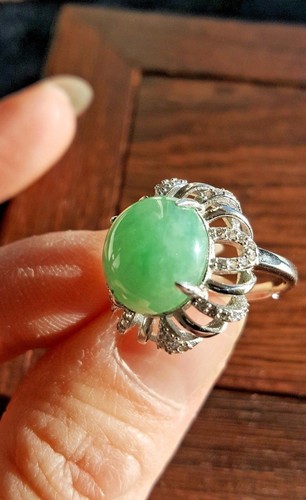 Anillo de Plata 925 de Jadeíta de 7,55 quilates verde claro genuino tamaño ajustable - Imagen 10 de 12