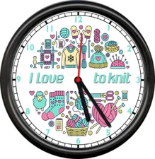 Knitting Is Love To Knit Crafting Mittens Sweater Craft Room Art Sign Wall Clock