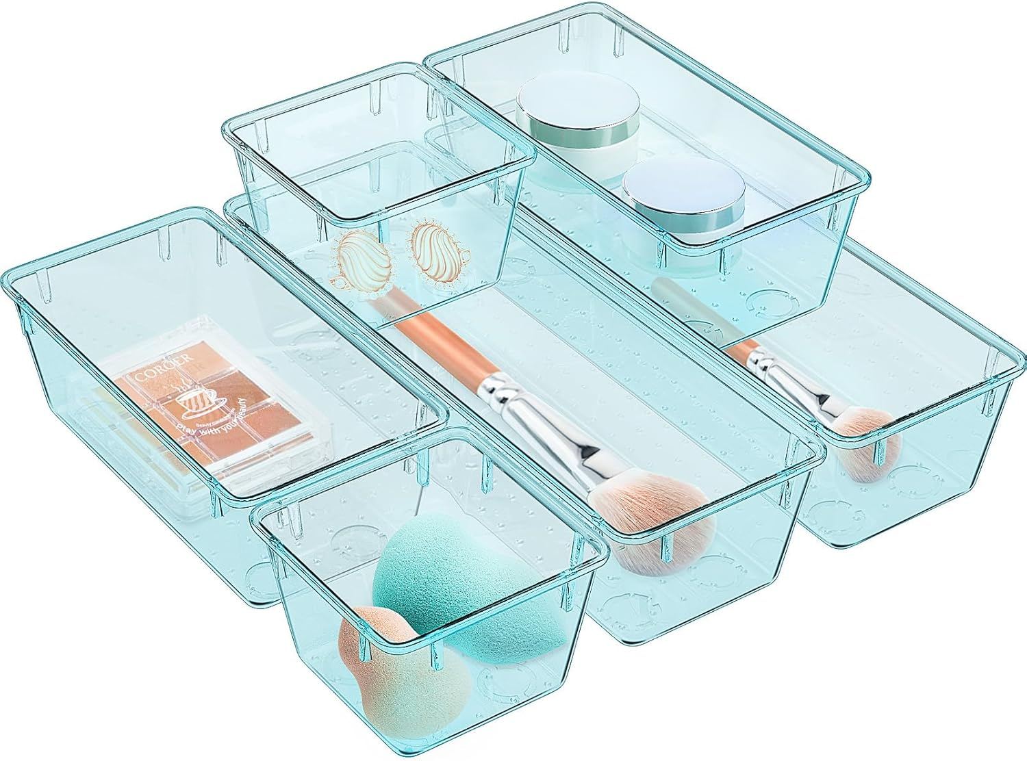 6 Pack Clear Drawer Organizer Set, Acrylic Drawer Storage Trays, Storage Bins fo