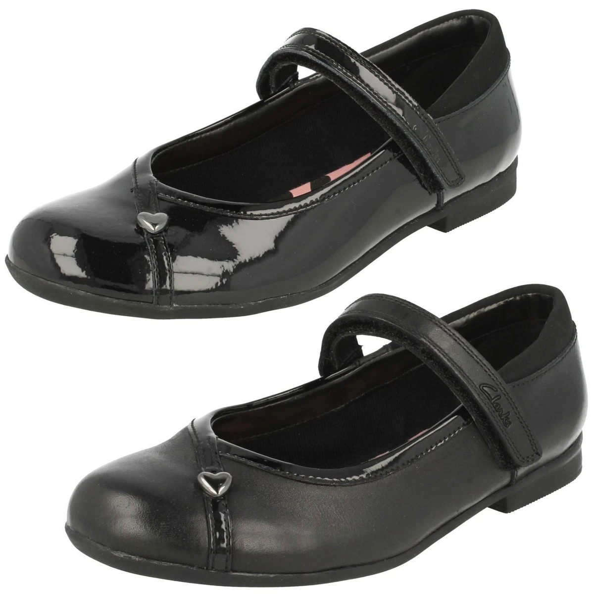 Girls Clarks Movello Lo Inf Jnr Black Leather Or Patent School