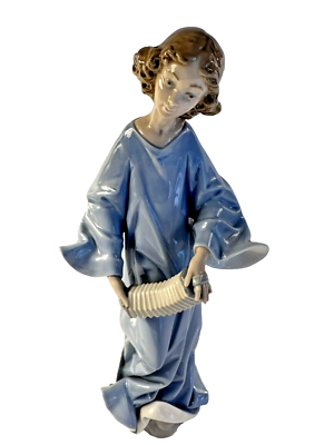 置物 Lladro Angel With Accordion Lladro Angel With Accordion Blue Tall Glossy RARE Spain Figurine