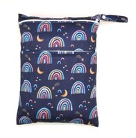 Large Wet Bag for Nappies, Wipes, Cloth Sanitary Pads, CSP - Purple Rainbows *UK