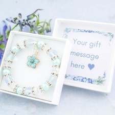 Blue Flower Girl Bracelet, Girls Beaded Stretch Bracelet, Wedding Jewellery