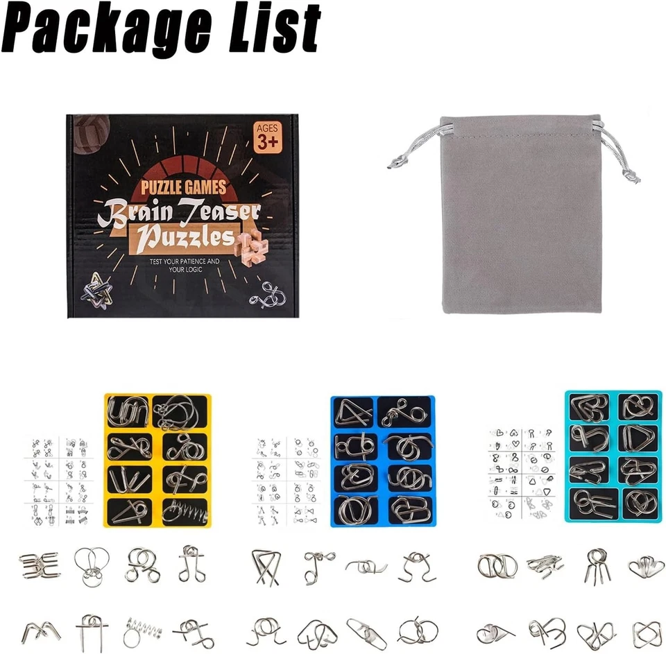 Set da 24 Rompicapo in Metallo Giochi  Puzzle Giocattoli Educativi Intelligenti - Immagine 2 di 4