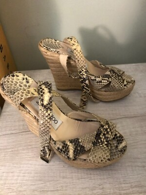 JIMMY CHOO BRAND PYTHON SNAKESKIN NATURAL PLATFORM SANDALS STRAPS SIZE 35 