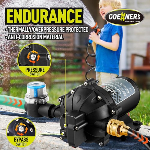 Bomba de agua dulce con pistola pulverizadora, bomba de agua de 12 V CC, 6,5 GPM 70 PSI cinco cámaras - Imagen 4 de 7