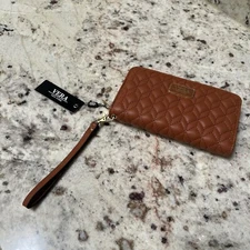 Vera New York Karina Quilted Zip Around Wristlet Wallet Cognac