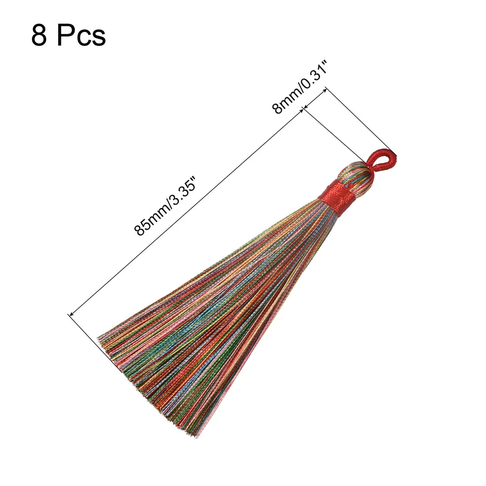 Signet Glandes - 8Pcs 3.66" Soyeux Doux Gland avec Boucles Fait à Main Multi Red - Photo 2/4