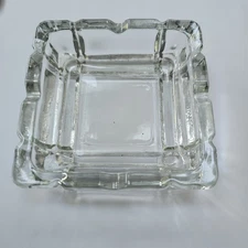 Vintage Elegant Clear Cut Glass Square Ashtray MCM Cigarette