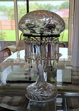 Antique ABP American Hand Cut Crystal Table Lamp 2 bulbs Hubbell Socket w Acorn