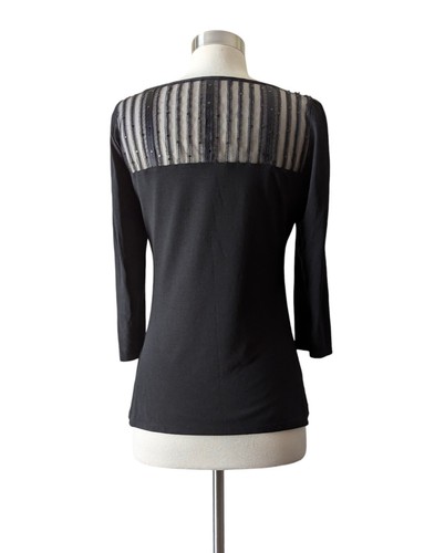 WHITE HOUSE BLACK MARKET Top Knit Floral Detail Gold Sequins Long Sleeve SMALL - Picture 4 of 9