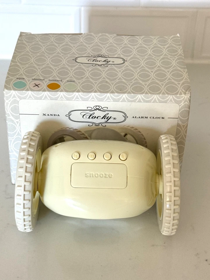 Clocky Original Alarm Clock on Wheels Runs Away WIDE EYE Almond WORKS Runaway - Image 2 of 4