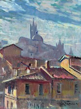 Siena Duomo Santa Maria Assunta Siena Dipinto Olio Giacomo Vaccaro cm 15 x 20