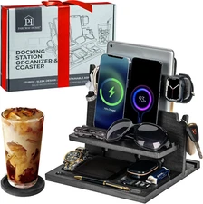 Black Wood Phone Docking Station for up to 3 Phones - Nightstand Organizer,Black