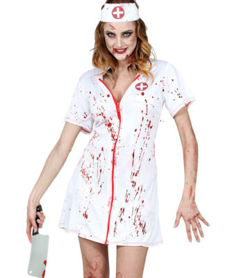 Killer Zombie Krankenschwester Halloween Kostüm – Mit Stirnband, Verschiedene Größen