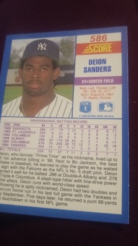 “NEON” DEION SANDERS MLB Rookie Card 1990 SCORE - YANKEES RARE CONDITION - Picture 2 of 2