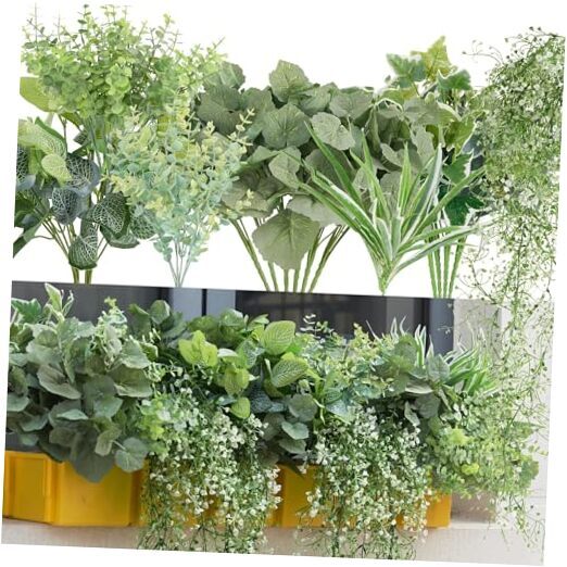 19Pcs Outdoor Artificial Boxwood UV Resistant Fake Stems Plants, Faux Greenry