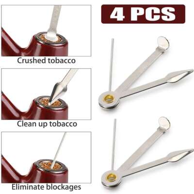 4pcs Pipe Tamper Reamer Tobacco 3 in 1 Smoking Cleaning Tool Stainless  Steel