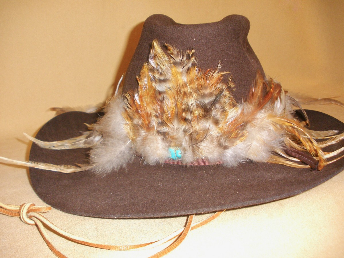 Gorham Brown Hat with Feather Accent Vintage American Hat Company Brown Cowboy Hat w/ Long  main image 3