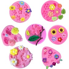 7 Pieces Flower Fondant Mold Set, Mini Flowers Silicone Chocolate Candy Molds