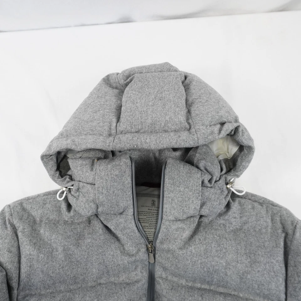 Brunello Cucinelli Wool Down  Hooded Puffer Jacket In Gray - Men's Size Medium - Image 4 of 4