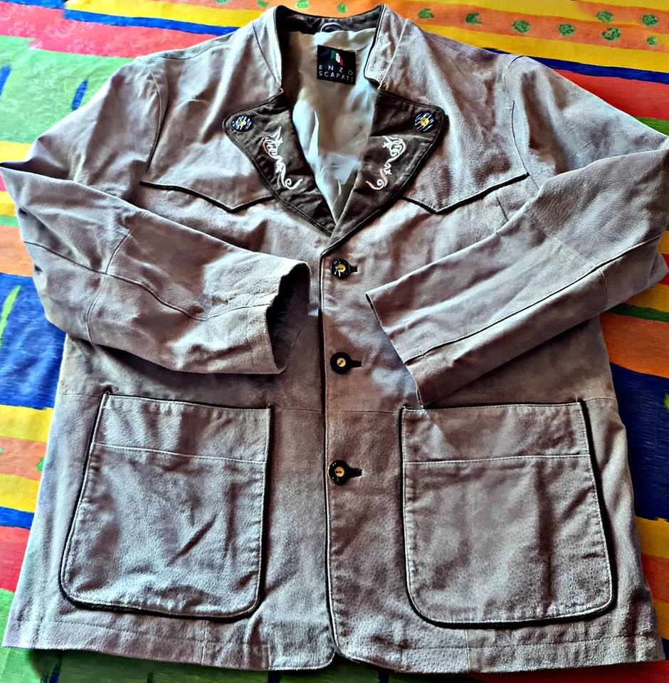 CHAQUETA VINTAGE ENZO SCAPATI TRAJES OKTOBERFEST DIRNDL CUERO PARA HOMBRE US40 EU50 Foto 4 de 4