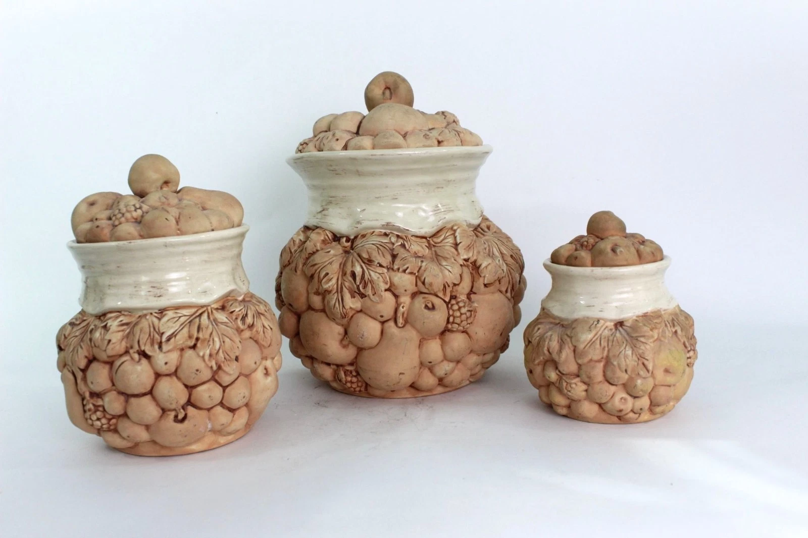 Vintage Italian Fruit Canister Set, Ceramic Kitchen Storage Jars, Tuscan Decor