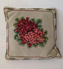 VTG Wool Needlepoint Petit Point Embroidered Floral Pillow Handmade Hydrangea 11