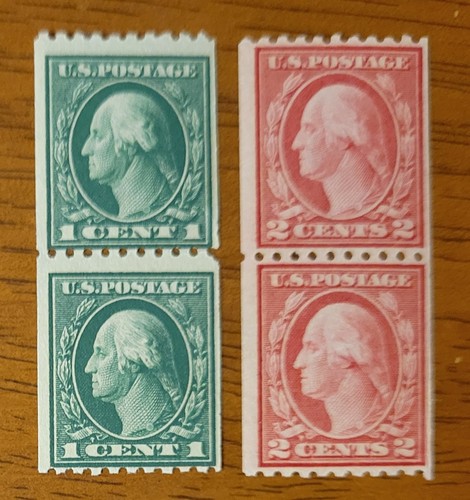 Vintage US Stamps #441,442 Washington Coil Pairs MNH OG - CV $60.75
