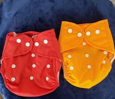 Reusable Cloth Diapers Red  Orange Adjustable Waterproof Lining Snap Closures