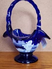FENTON Cobalt Blue Ruffled Edge Hand Painted Basket Signed By B.Huggins Vtg