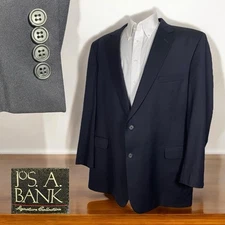 Jos A Bank Blazer Jacket Mens 50L Navy Blue Solid Wool Two Buttons