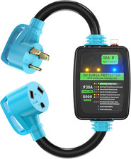 30 Amp RV Surge Protector Adapter Cord with Circuit Breaker and Analyzer, 8000 J