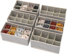 Grey 00-0600, Set of 6 Foldable Cloth Storage Box Closet Dresser Drawer Org