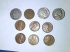 Indian Cent, Buffalo, Jeff, V Nickel, Wheat Cents. Lot Of 10 Coins
