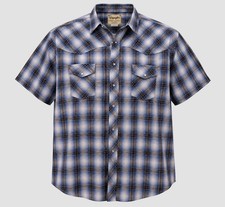 Wrangler Western Shirt Mens XL Blue Plaid Pearl Snap Short Sleeve Cowboy