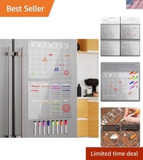 Clear Magnetic Refrigerator Calendar with 8 Markers - Monthly Weekly Planner