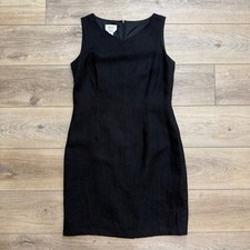 Talbots Black Irish Linen Sleeveless Sheath Dress LBD Minimalist V-Neck Size 14