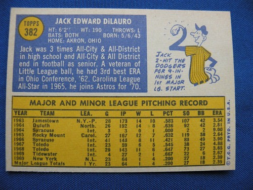 1970 Topps Baseball Jack DiLaura Houston Astros #382 - Picture 6 of 8