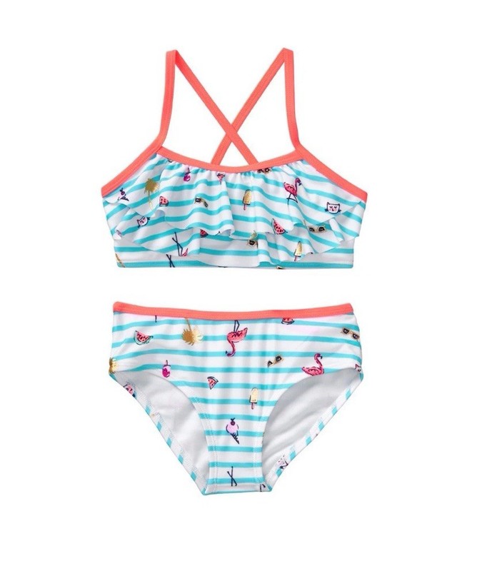NWT Gymboree Girls Flamingo Swimsuit Beach 2-pc Set UPF 50+ Size 14 Striped Palm