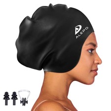 Extra Large Silicone Swimming Cap for Long Hair, Unisex Swim Hat with Ear